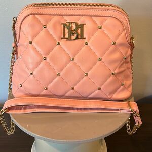 Badgley Mischka Pink Quilted Gold Studded Crossbody Purse